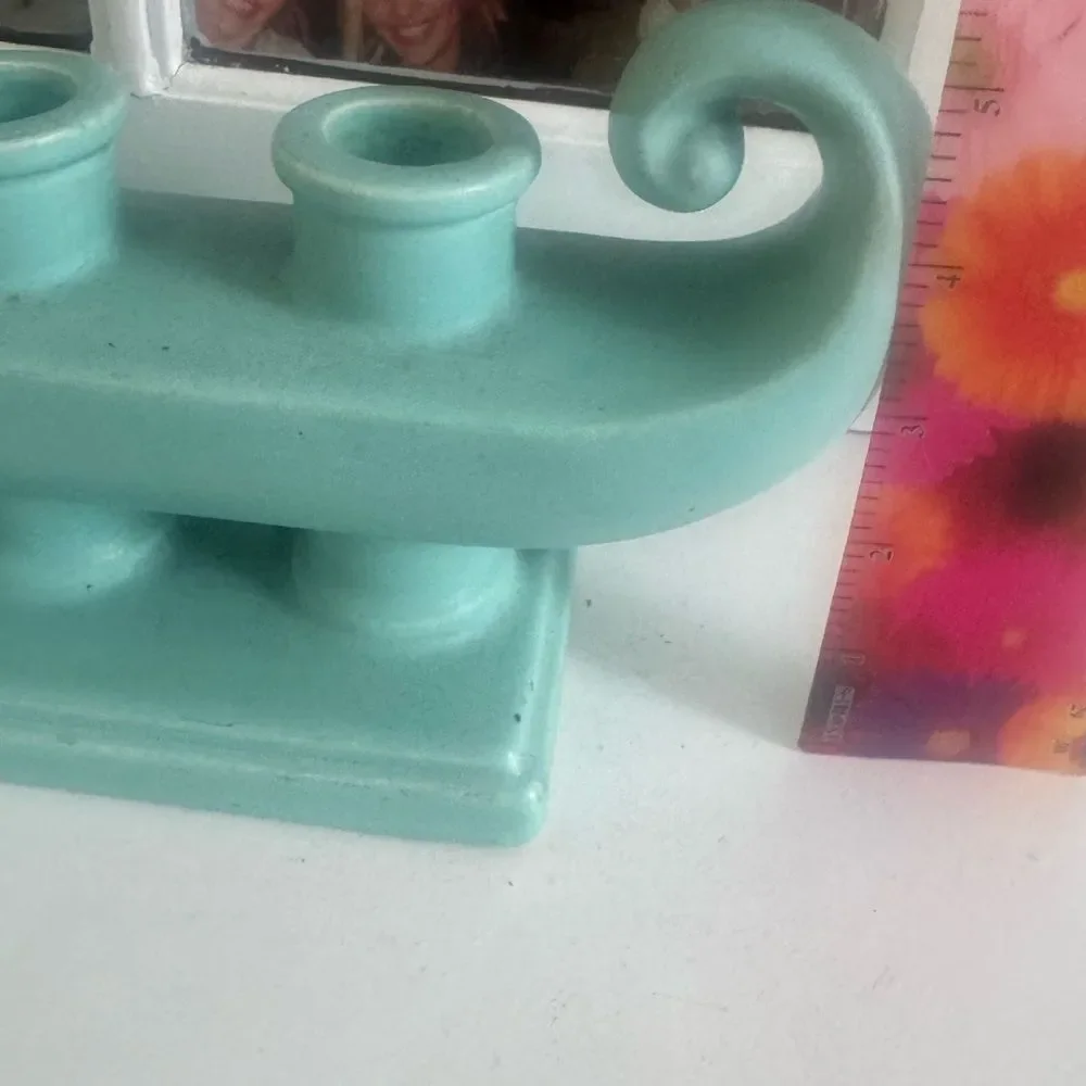 *RARE* VTG Turquoise Rum Rill Pottery Taper Candle Holder